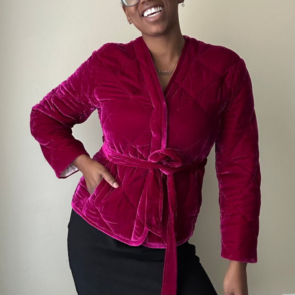 Rebecca Taylor Deep Red Velvet Quilted Jacket Size Medium